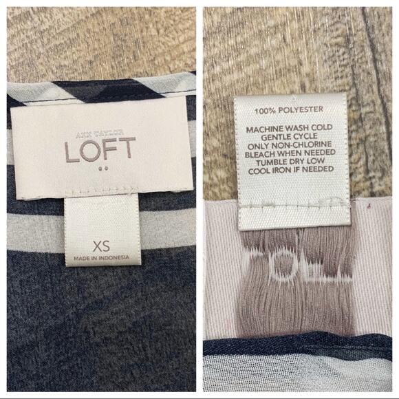 LOFT blue striped sheer cap sleeve blouse navy white business casual - Picture 6 of 7